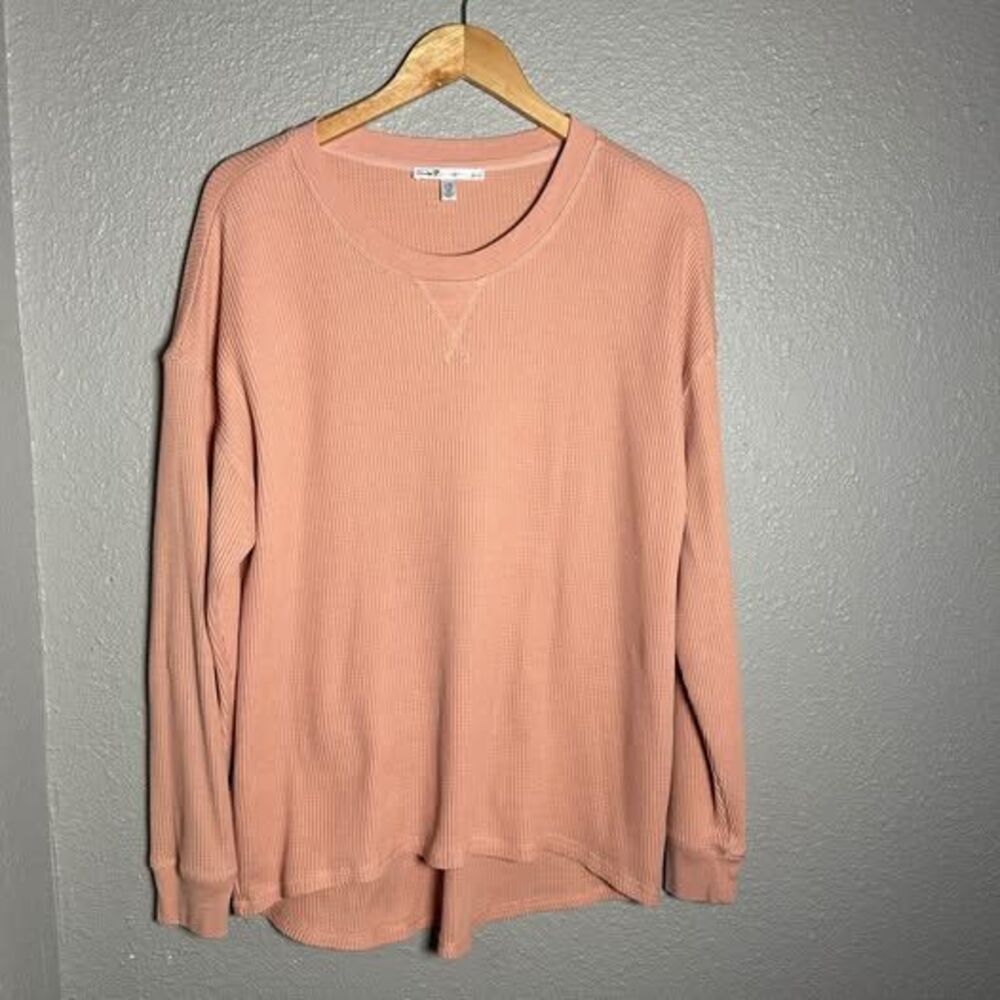 Seven7 Waffle Knit Long Sleeve Top Size Large